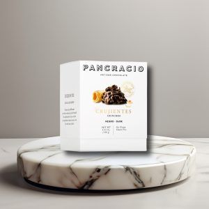 Caja Pancracio con chocolates crujientes de chocolate negro.