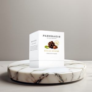 Caja Pancracio de rocas suizas con chocolate negro.