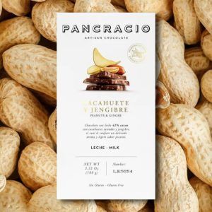 Tableta Pancracio de chocolate con leche con cacahuete y jengibre.
