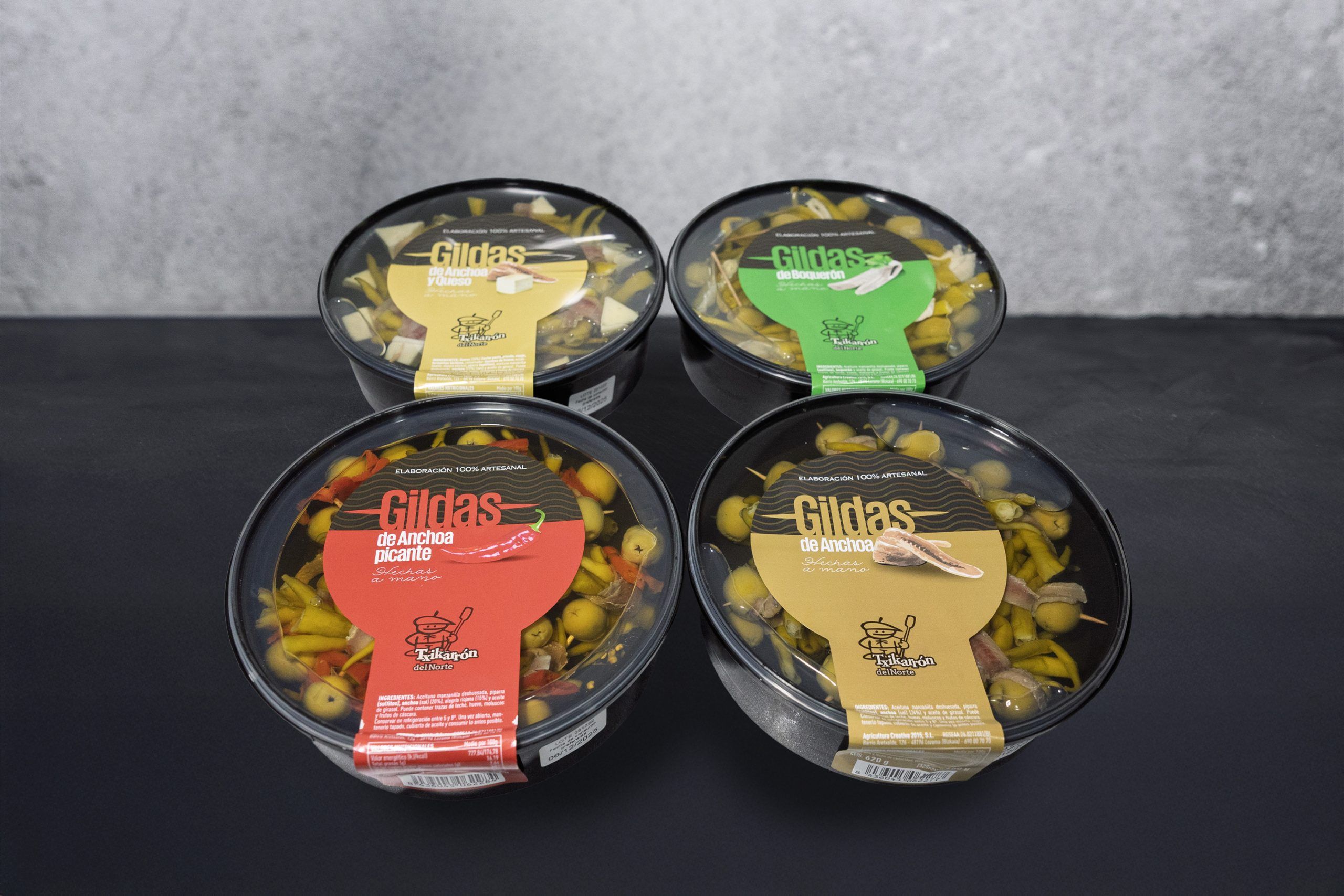 Pack de gildas artesanas El Txicarrón del Norte con anchoa, boquerón, queso y picante